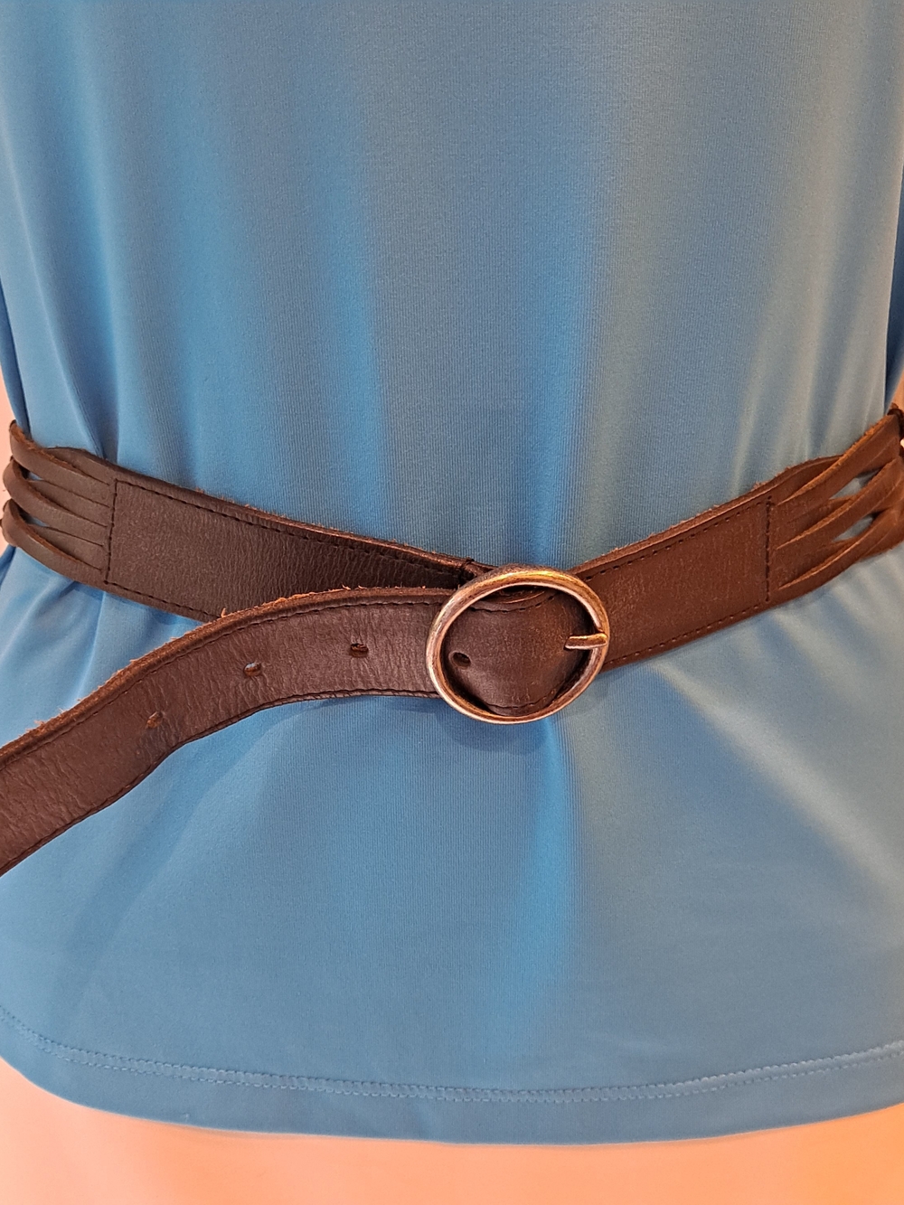 Amiee Lynn Vintage Dark Brown Part Braided Leather Round-Buckle Waist Belt